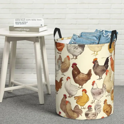 Vista 8 de Cesto circular con estampado de una cría de pollos impermeable, cesta organizadora de almacenamiento con asas para ropa, juguetes, pequeña