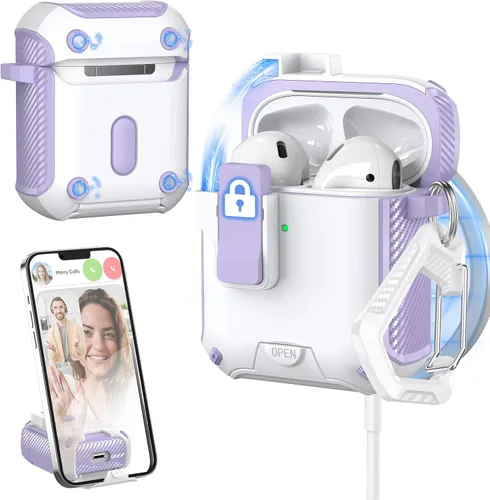 Vista 9 de Funda para Estuche de AirPods de 2ª/1ª Generación, Compatible con Magsafe, Bloqueo Automático Magnético, Puerto de Carga a Prueba de Polvo y Diseño