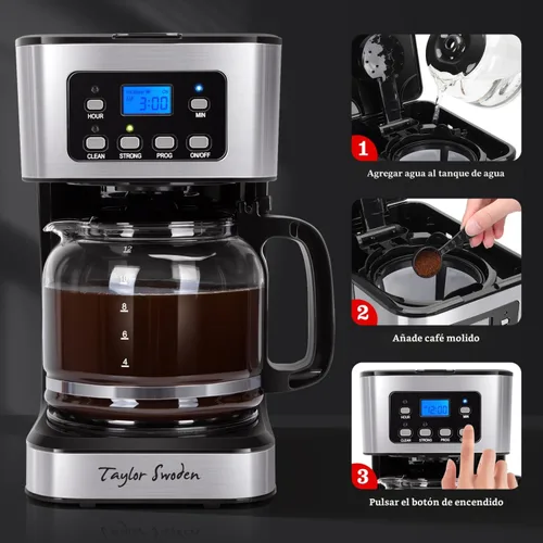 Vista 9 de Taylor Swoden Cafetera programable para 12 tazas, negro y acero inoxidable