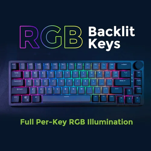 Vista 4 de IOGEAR Mechlite Nano Teclado para juegos recargable con cable o inalámbrico Bluetooth, control de volumen integrado, teclas PBT, cable USB-C a USB-A