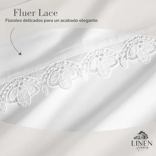 Vista 4 de Linen Home - Juego de 2 fundas de almohada tamaño Queen, color blanco Flor Blanca