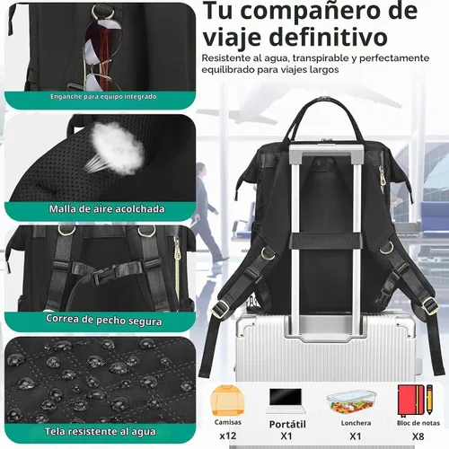 Vista 7 de AIJIEKE Mochila de almuerzo para mujer, mochila para portátil de 15.6 Beige
