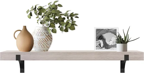 Vista 36 de MCS Repisa de 60 pulgadas, Master & Co Repisa de chimenea flotante de madera maciza con acabado blanco, estante flotante largo para sala de estar