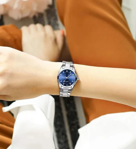 Vista 3 de Reloj analógico de cuarzo para mujer, clásico, plateado, de acero inoxidable, resistente al agua, reloj analógico