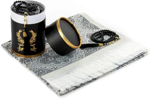 Vista 11 de ihvan online Alfombra de oración musulmana y cuentas de oración con caja de regalo cilíndrica de diseño elegante, Janamaz, suave sajadah, juego
