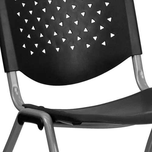 Vista 11 de Flash Furniture - Silla apilable de plástico negro de la serie HERCULES con capacidad de 880 lb. y marco recubierto en polvo de color gris titanio