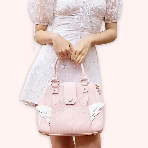 Vista 2 de BelugaDesign Sakura Purse - Bolso bandolera Kawaii rosa pastel para niñas y mujeres Bolso bandolera de princesa Cardcaptor Moon Anime Heart Wing