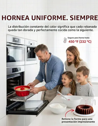Vista 5 de Boxiki Kitchen Molde para pastel de libra de silicona antiadherente premium – Estructura de acero resistente, libre de BPA y PFOA – Molde para Rojo