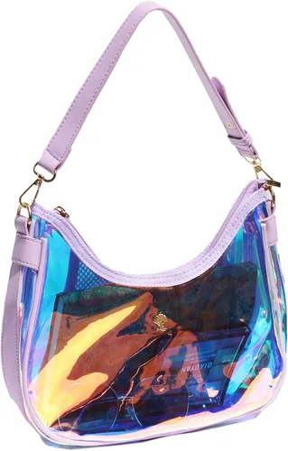 Vista 11 de Bolso de hombro transparente para mujer – Lindo bolso Hobo Tote, bolso cruzado y mini bolso de mano aprobado por el estadio