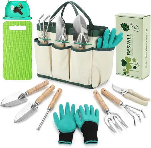 Vista 10 de Juego de 8 herramientas de jardinería resistentes con bolsa de mano, herramientas manuales de jardinería de aluminio a prueba de óxido con agarres