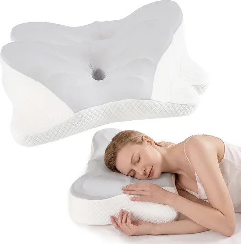 Vista 13 de Almohada cervical ergonómica para el cuello, almohada de espuma viscoelástica para aliviar el dolor, almohadas ortopédicas de cama con soporte