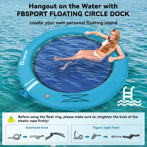 Vista 5 de FBSPORT Hamaca inflable de agua redonda flotante, 10/8/6 pies, plataforma flotante para lago con portavasos, flotador solar, balsa fría, anillo