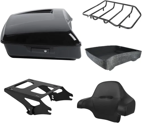 Vista 33 de Respaldo de Maletero de Equipaje King Tour Negro Brillante con Placa de Rack de Montaje Compatible con Harley Modelos Touring 2014-2025 Road Glide