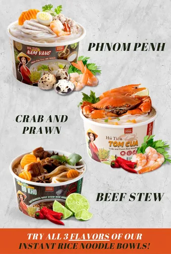 Vista 9 de SIMPLY FOOD Fideos instantáneos de arroz Phnom Penh (H Tiếu Nam Vang) – 9 tazones/2.65 oz cada uno – Deliciosos, finos, planos, fideos de arroz