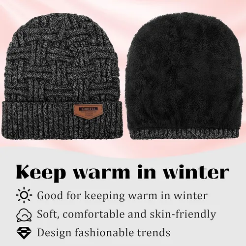 Vista 10 de Loritta Gorro de invierno cálido de punto grueso y holgado para hombre