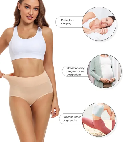 Vista 4 de wirarpa - Ropa interior de algodón para mujer de cintura alta y cobertura completa, paquete de 4 unidades (tallas estándar y extragrandes)
