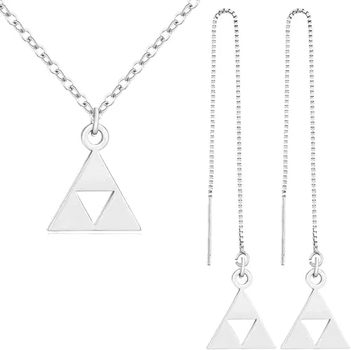 Vista 6 de Collares con colgante de oro de 14K de SENFAI en acero inoxidable con aretes triangulares 1-Anime oro-plus