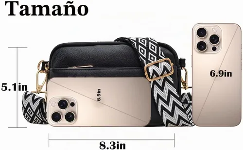Vista 4 de Bolsos cruzados para mujer, bolsos de hombro de piel vegana y carteras para mujer con correa ancha ajustable