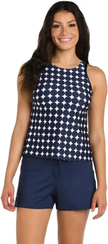 Vista 7 de Top de traje de baño tankini de cuello alto Negro/ Palmas flotantes