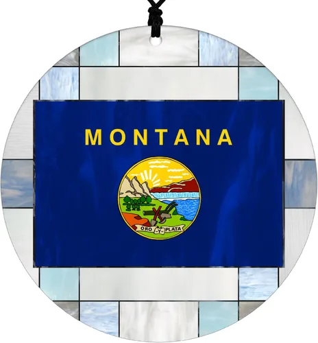 Vista 18 de Adorno navideño de Alabama – Efecto de diseño de vitrales de imitación con bandera estatal – Decoración de disco acrílico colgante 2026 para árbol