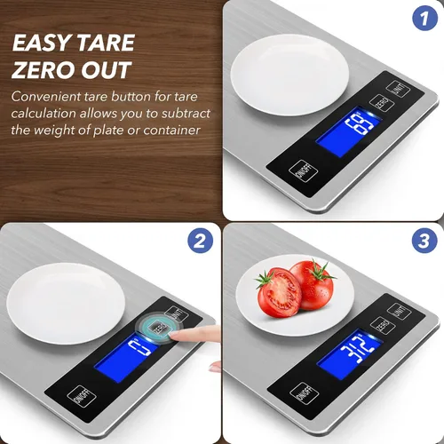 Vista 3 de Báscula digital de cocina de alimentos de 33 libras, graduación precisa de 1g/0.05 onzas, báscula de cocina con carga USB, acero inoxidable