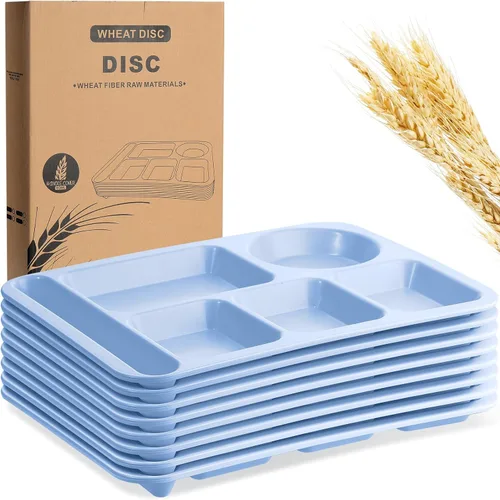 Vista 16 de Pinkunn 8 platos divididos irrompibles grandes de 14 pulgadas para niños y adultos, bandeja de paja de trigo apta para lavavajillas, microondas