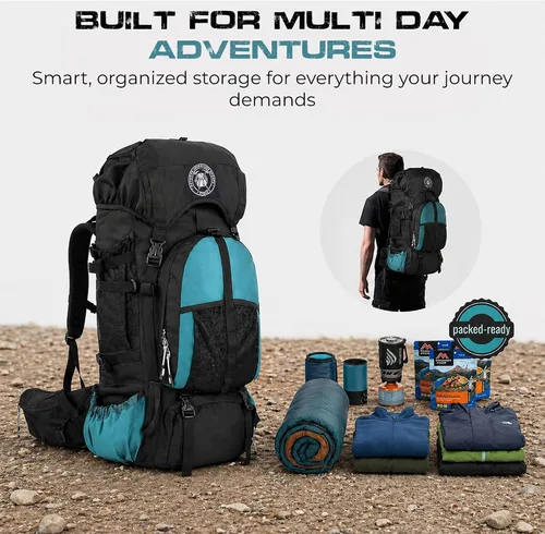 Vista 8 de Expedition - Mochila de senderismo con marco interno de 80 litros, ligera, impermeable, mochila de senderismo y campamento con cubierta para lluvia