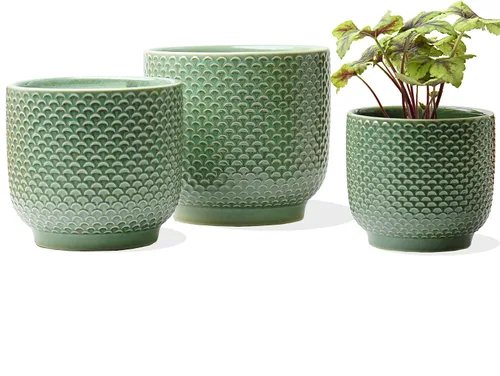 Vista 8 de Macetas de cerámica de 4 + 5 + 6 pulgadas para plantas de interior, macetas para plantas suculentas, maceta de orquídea con orificio de drenaje Azul