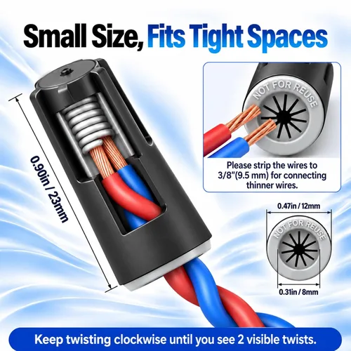 Vista 6 de 30 piezas de conectores de alambre eléctrico impermeables 22AWG-14AWG, tuercas de torsión impermeables para exteriores, tapas de terminal de cable