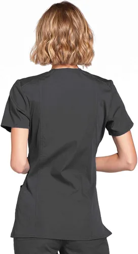 Vista 4 de Mujer Mock Wrap Top Workwear Originals con paneles traseros de punto acanalado WW650