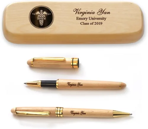 Vista 20 de Juego de bolígrafos de graduación de madera de arce macizo personalizado para médico MP-Médico-GD