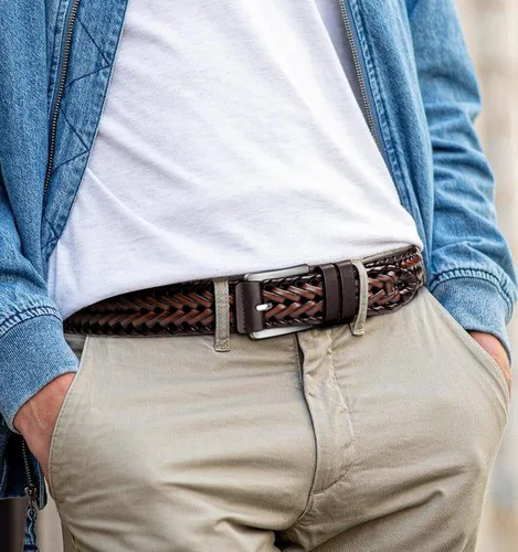 Vista 3 de Cinturones para hombre, cinturones trenzados de cuero Bulliant para hombre, pantalones de mezclilla casuales para golf, cualquier ajuste, caja