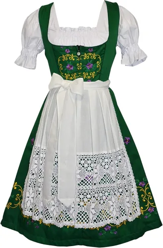 Vista 3 de Vestido largo de Oktoberfest bordado alemán verde de 3 piezas