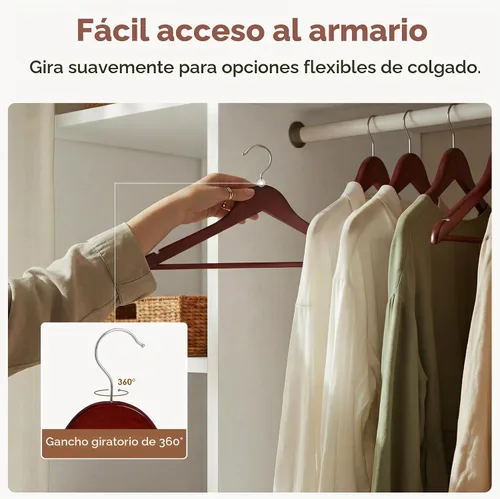 Vista 4 de StorageWorks Perchas de madera, paquete de 20 perchas de madera para Color cereza oscuro