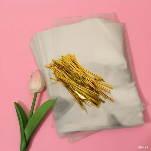 Vista 4 de Bolsa de celofán, 100 bolsas de golosinas de 6 x 10 pulgadas con lazos, bolsas de plástico transparente para embalaje, regalo, galletas, dulces