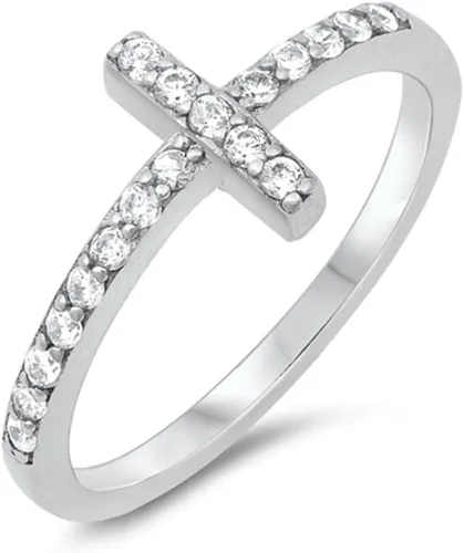 Vista 9 de ELIJA SU COLOR anillo de plata esterlina con diseño de cruz Circonita cúbica simulada negra