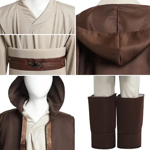 Vista 6 de Conjunto de disfraz de caballero para niños con bata con capucha, traje de Marrón