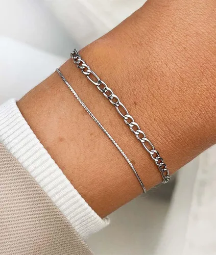 Vista 3 de Honsny 6PCS Stainless Steel Chain Bracelets Set for Women Men,14K Gold Plated Dainty Link Paperclip Curb Chain Bracelet,Gold Silver Layered Bracelet