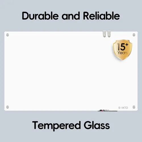 Vista 3 de Pizarra blanca de cristal – Pizarra de cristal de borrado en seco de 36 x 24 pulgadas, pizarra magnética blanca pura para escritura, pizarras