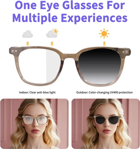 Vista 2 de Lentes inteligentes para mujeres y hombres, gafas Bluetooth de oreja abierta con lentes fotocromáticas, control táctil, asistente de voz y audio