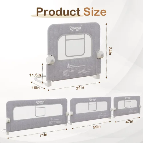 Vista 7 de Riel de cama para niños pequeños, riel de cama de 81 cm con base en forma de U más ancha, rieles de cama transpirables para camas King, Queen, Full