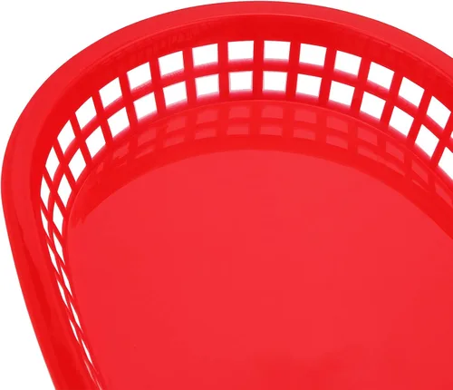 Vista 3 de MANCHAP Paquete de 50 cestas de plástico de 10.6 x 7 pulgadas para servir comida rápida, cesta ovalada de plástico para pan, frutas, perros