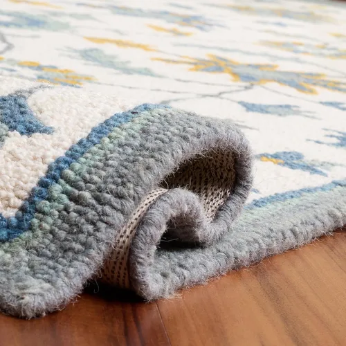 Vista 7 de SAFAVIEH Metro Collection - Alfombra de pasillo de 2 pies 3 pulgadas x 9 pies, marfil y azul, lana hecha a mano, ideal para zonas de alto tráfico