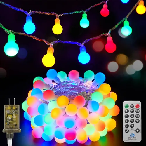 Vista 10 de Minetom Guirnalda de luces con forma de globo, 33 pies, 100 luces LED enchufables, 8 modos con control remoto, mini luces de globo para interiores