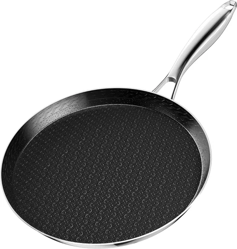 Vista 9 de Innerwell Sartén antiadherente para crepas de acero inoxidable de 10 pulgadas, sartén híbrida para panqueques de 3 capas