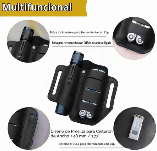 Vista 4 de VIPERADE PJ8 - Funda pequeña de cuero EDC para cinturón, funda multiherramienta de cuero, organizador de cinturón EDC, hecho a mano, 2 bolsillos