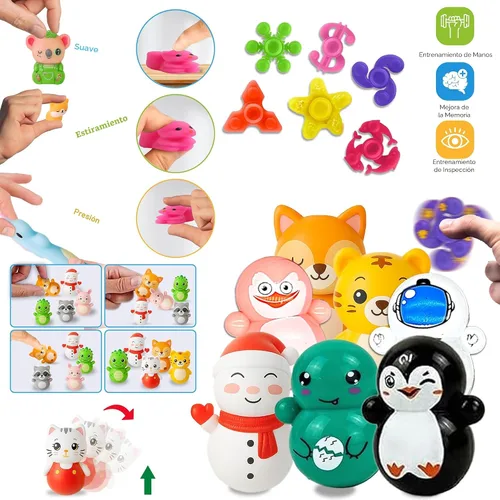 Vista 3 de Paquete de 125 juguetes para la ansiedad, regalos de fiesta, juego sensorial de burbujas seleccionadas al azar, 65 calcomanías, regalos para niños
