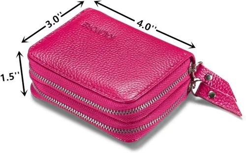 Vista 3 de Women's Leather RFID Secured Spacious Cute Zipper Card Wallet Small Purse