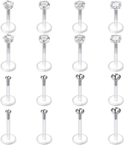 Vista 4 de Mayhoop 16G 16 aretes de tragus, anillos de labio, aretes de cartílago con joyas para hélix, barra transparente flexible, retenedor de piercing