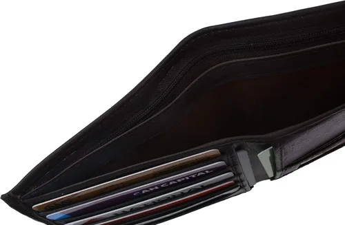Vista 6 de MARSHAL Cartera grande de cuero genuino para hombre con tarjeta de crédito Negro